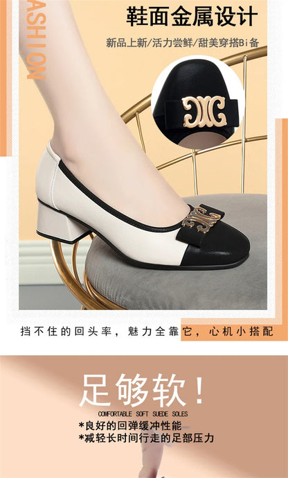 French Style 2024 New Soft Leather Soft Sole Shallow Mouth Sleeves Single Shoes Summer All-match Low Heel Women's Shoes