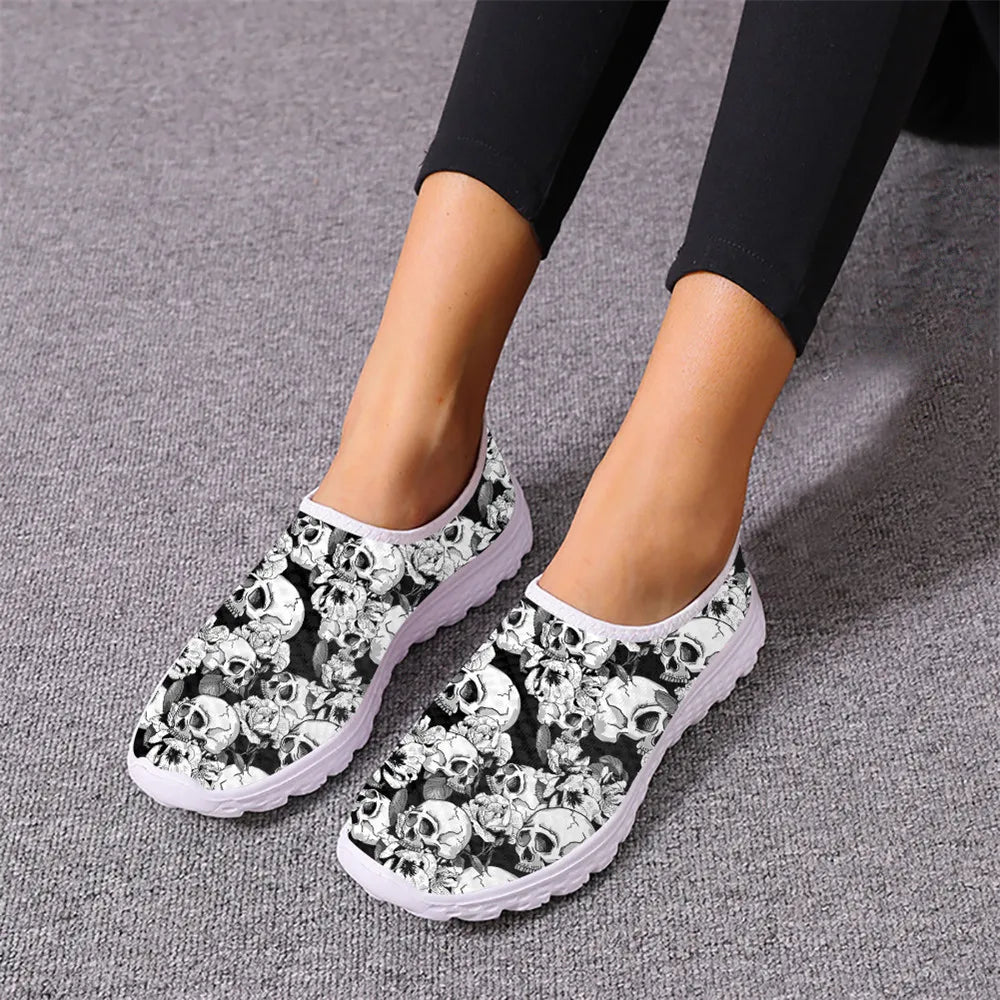 New Halloween Gift Horror Skull Rose Pattern Ladies Spring Autumn Vulcanized Shoes Breathable Trend Comfortable Lace Up Sneakers