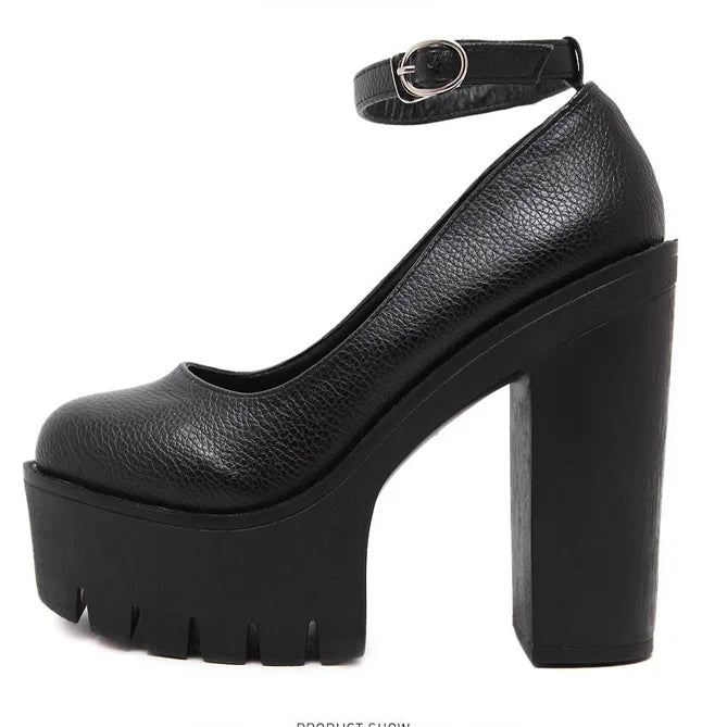 Sexy Thick-soled Single Shoes Women's 14CM High Heels European American Fashion Buckle Women's Platform Heels Pumps Bridal Shoes