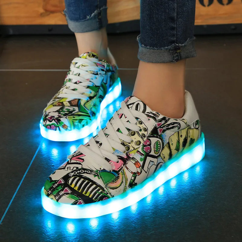 Maogu 2023 Adult Unisex Womens Mens Kid Luminous Sneakers Glowing USB Charge Boys LED Colorful Light-up Shoes Girls Footwear