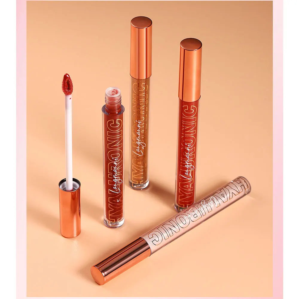 Hyaluronic Acid Lip Glaze Glitter Lip 8 Colors Moisturizing Non-stick Cup Cosmetics Natural Nude Long Lasting Make up Lipstick