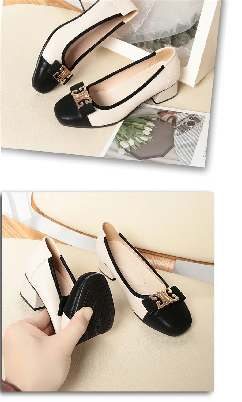 French Style 2024 New Soft Leather Soft Sole Shallow Mouth Sleeves Single Shoes Summer All-match Low Heel Women's Shoes