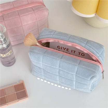 Solid Fur Cosmetic Storage Bag Large Women Zipper Makeup Organizer Handbag Stationery Pencil Case Travel Make Up Toiletry Punch