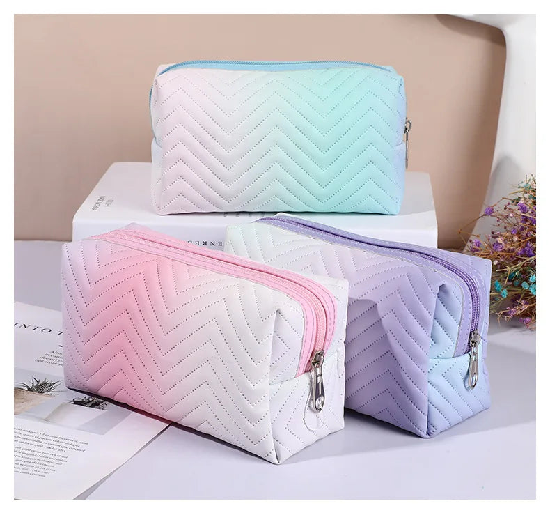 1 Pcs Gradient Color Makeup Bag for Women Zipper Pu Leather Cosmetic Bag Pouch Travel Large Female Make Up Pouch Necessaries