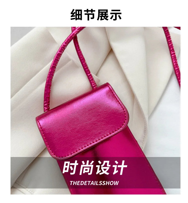 Fashion Versatile Metallic Glossy Shoulder Crossbody for Women Silver Gold PU Mini Bag Portable Lipstick Bag Mobile Phone Bag