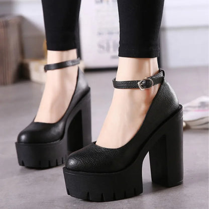 Sexy Thick-soled Single Shoes Women's 14CM High Heels European American Fashion Buckle Women's Platform Heels Pumps Bridal Shoes