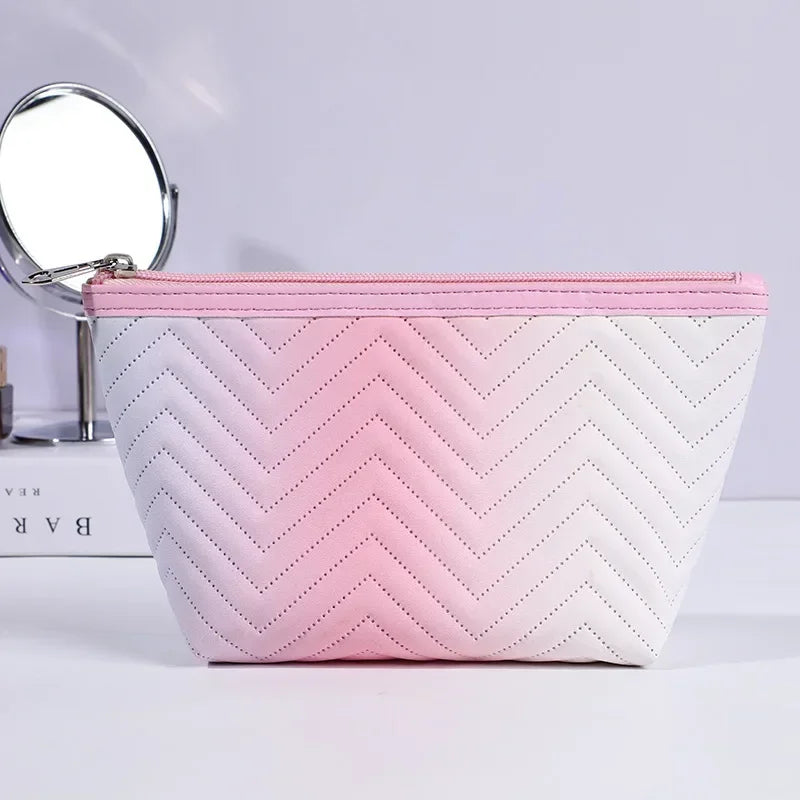 1 Pcs Gradient Color Makeup Bag for Women Zipper Pu Leather Cosmetic Bag Pouch Travel Large Female Make Up Pouch Necessaries