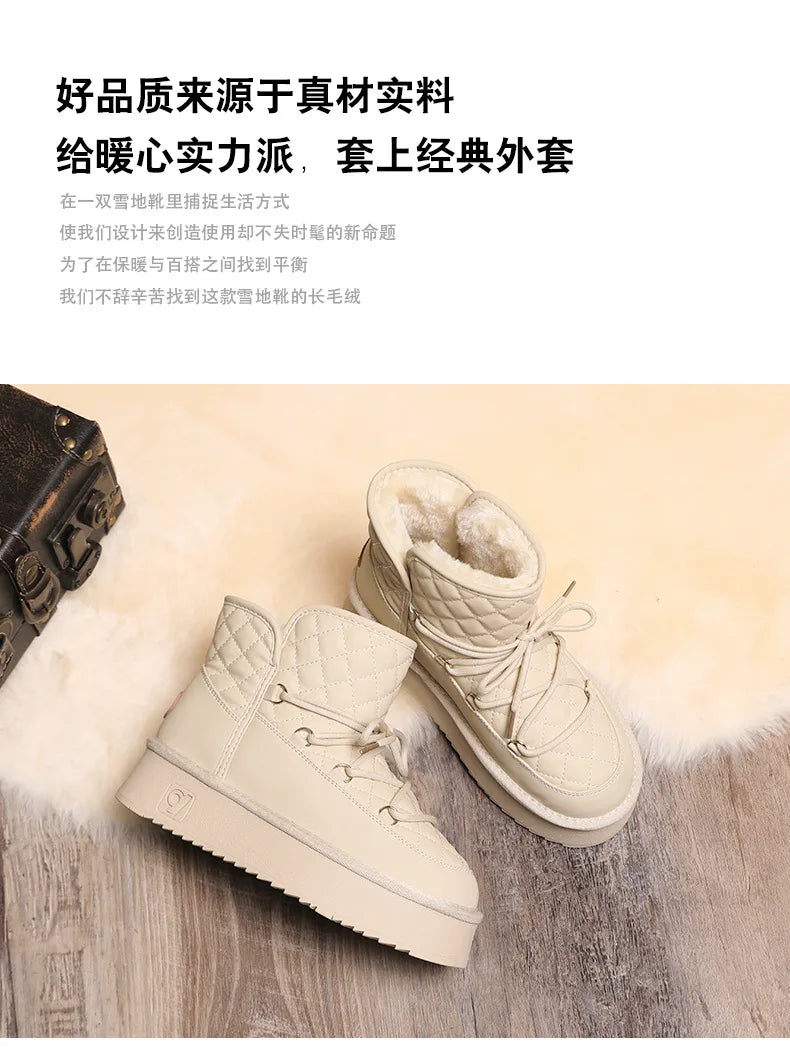 Cold-proof and Warm Winter Ladies Shoes 2024 New Lace Up Design Women's Platform Boots Waterproof Anti-slip Fashion Short Boots