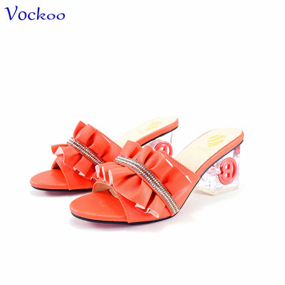 2024 Square Heels New Design Peep Toe Italian Wedding Shoes and Bag Set in Red Color Fashion African Slipper For Party