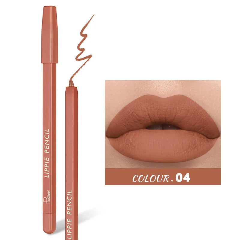 Pudaier 12 Colors Matte Lip Liner Pen Make up Waterproof Velvet Nude Lipstick Pencil Red Brown Lipliner Contour Tint Lips Makeup