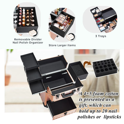 Professional Makeup Suitcase with Wheels Large Storage Cosmetic Trolley with Slide Drawer Lock Rolling Make-up Case Nail Tech