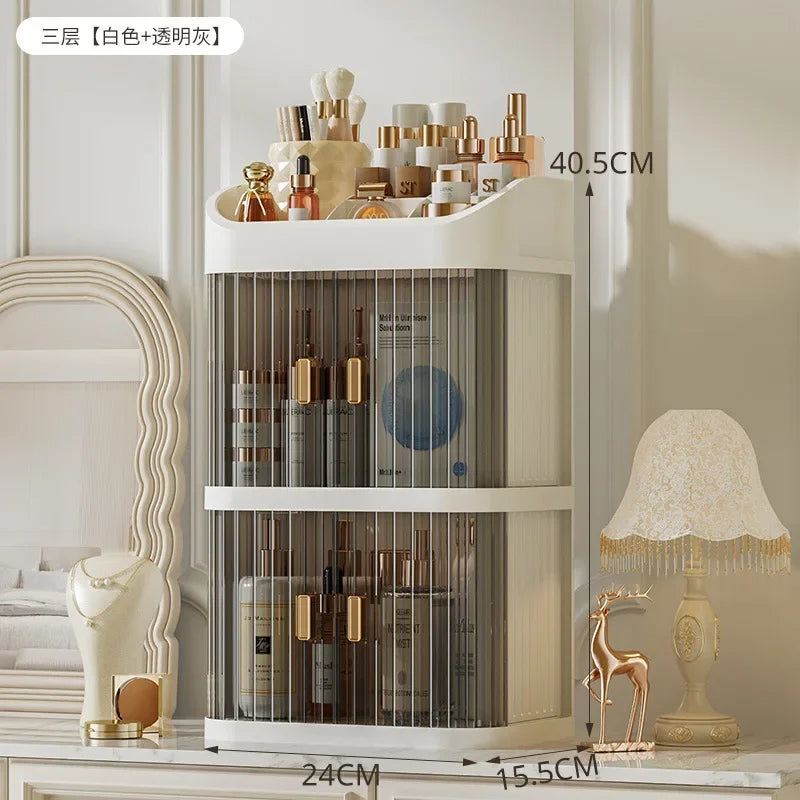 Dust-proof Makeup Organizer Luxury Lipstick Storage Double Door Make Up Multi-storey Transparent Cosmetic Bathroom Organization