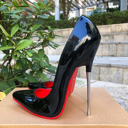 16cm Extreme Metal High Heels Stilettos Sexy Women Solid Black With Red inside Pumps Fetish Model Party Unisex Shoes Size 35-46