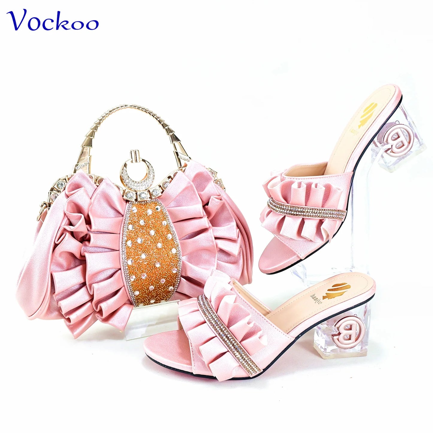 2024 Square Heels New Design Peep Toe Italian Wedding Shoes and Bag Set in Red Color Fashion African Slipper For Party