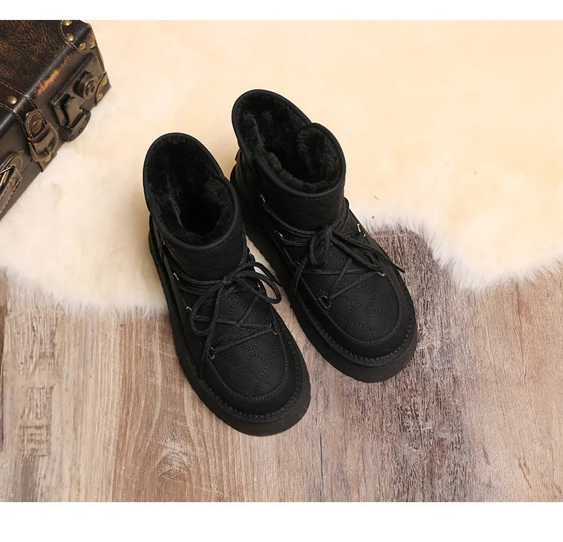 Cold-proof and Warm Winter Ladies Shoes 2024 New Lace Up Design Women's Platform Boots Waterproof Anti-slip Fashion Short Boots