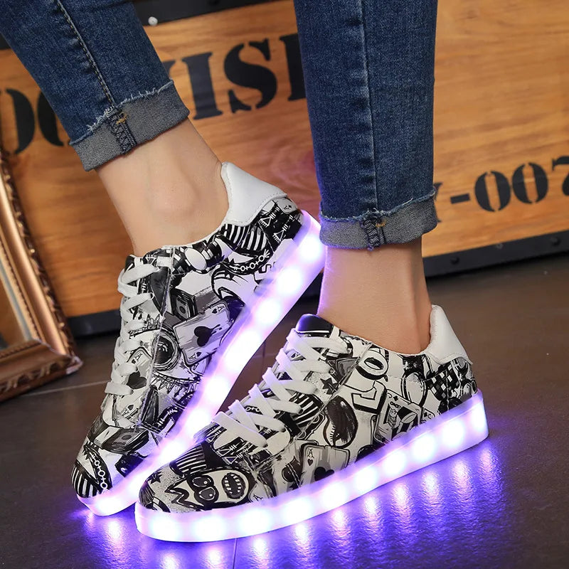 Maogu 2023 Adult Unisex Womens Mens Kid Luminous Sneakers Glowing USB Charge Boys LED Colorful Light-up Shoes Girls Footwear