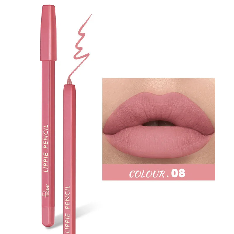 Pudaier 12 Colors Matte Lip Liner Pen Make up Waterproof Velvet Nude Lipstick Pencil Red Brown Lipliner Contour Tint Lips Makeup