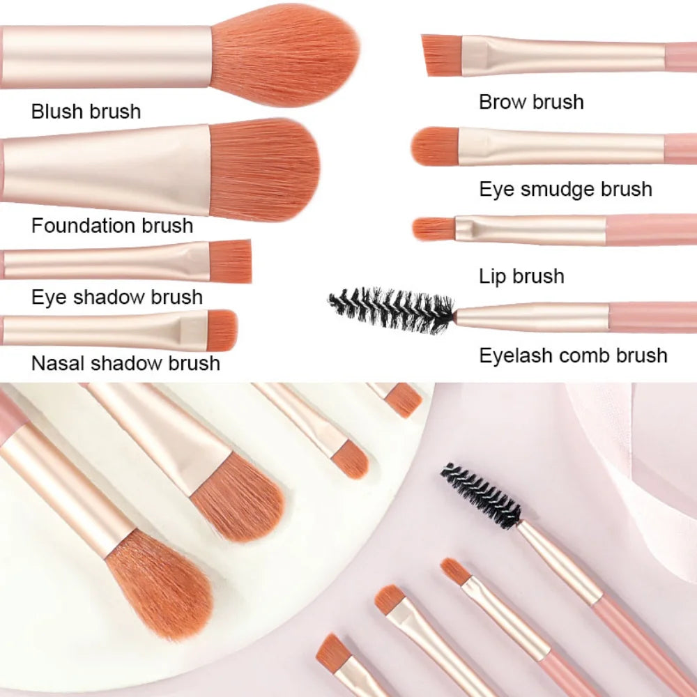 8Pcs Blusher Eyeshadow Brush Mini Makeup Brush Set Loose Powder Foundation Brushes Portable Cosmetics Applicators Make Up Tools