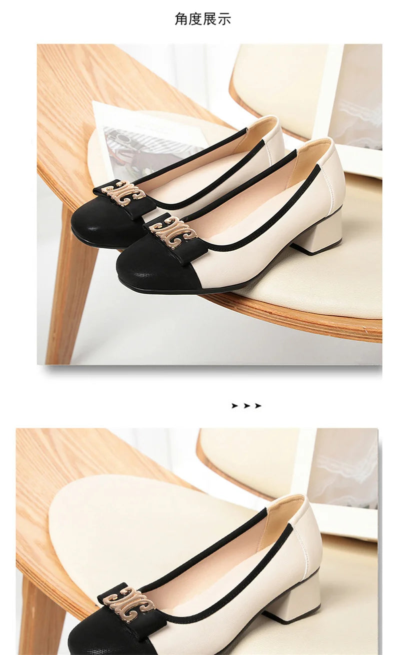 French Style 2024 New Soft Leather Soft Sole Shallow Mouth Sleeves Single Shoes Summer All-match Low Heel Women's Shoes