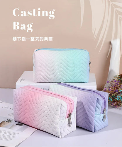 1 Pcs Gradient Color Makeup Bag for Women Zipper Pu Leather Cosmetic Bag Pouch Travel Large Female Make Up Pouch Necessaries