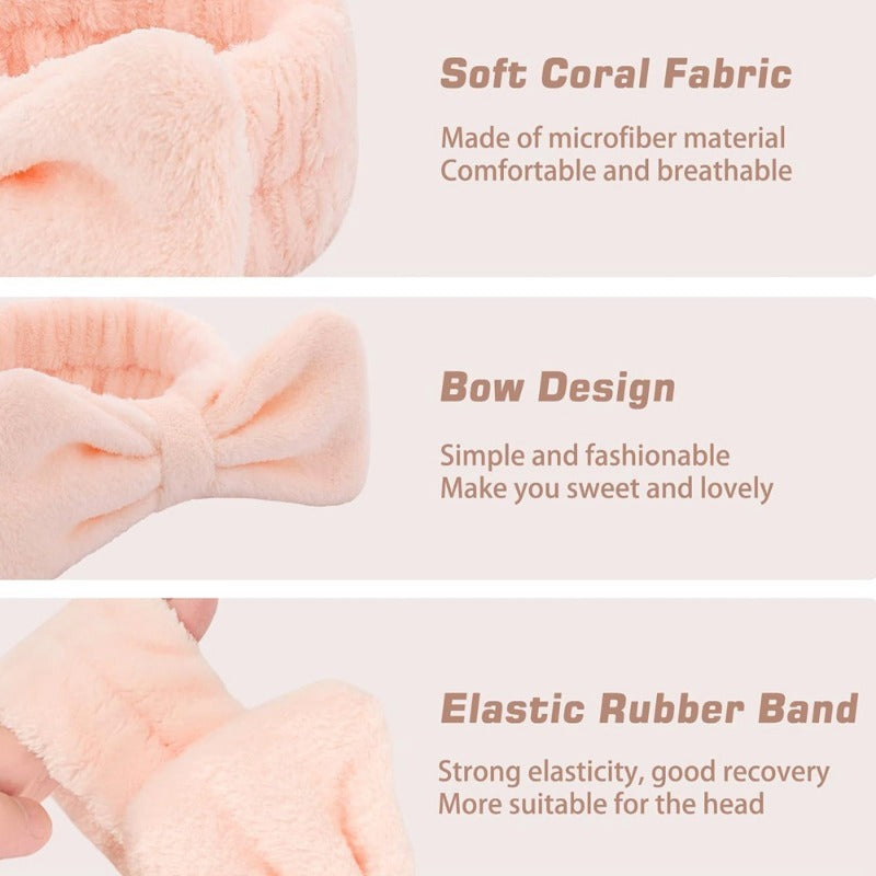 3Pcs Bow Headband Wristband Set Towel Elastic Soft Washing Face Shower Make Up Yoga Sports Skincare Headband For Women Girls