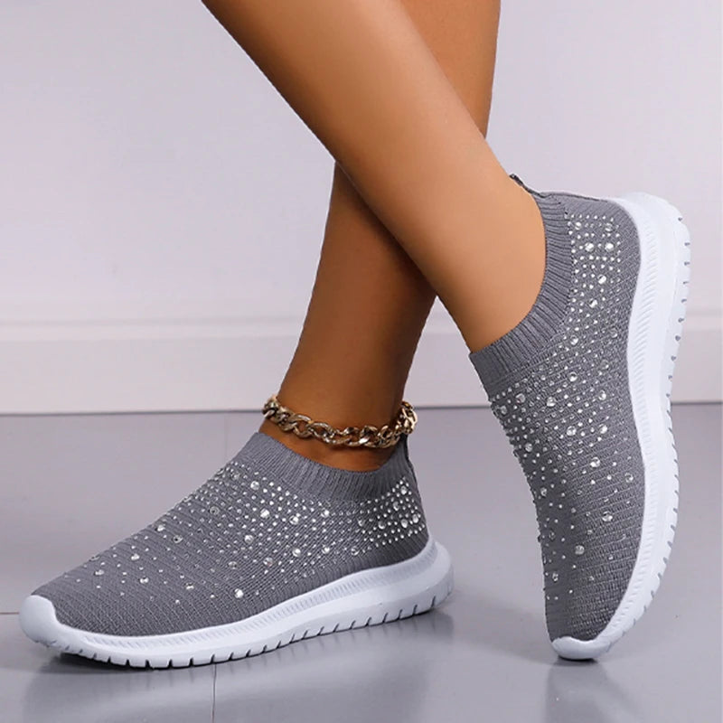 Rimocy Crystal Breathable Mesh Sneaker Shoes for Women Comfortable Soft Bottom Flats Plus Size 43 Non Slip Casual Shoes Woman