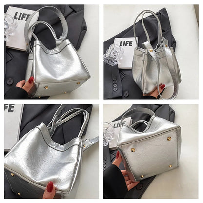 Advanced Beauty Styles Silver Crossbody Bags For Women Fashion Handbags Short Top Handle Leather Luxury Brand Party Tote Bag