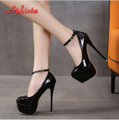 Aphixta 2024 Hot Sale Party Disco Dance Pumps Women 5.5cm Platform Girding Buckle 16cm Super High Thin Heels Fashion Pumps