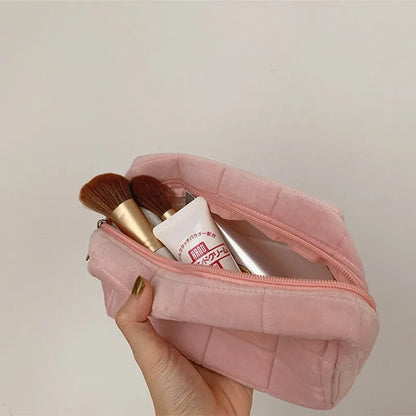 Solid Fur Cosmetic Storage Bag Large Women Zipper Makeup Organizer Handbag Stationery Pencil Case Travel Make Up Toiletry Punch