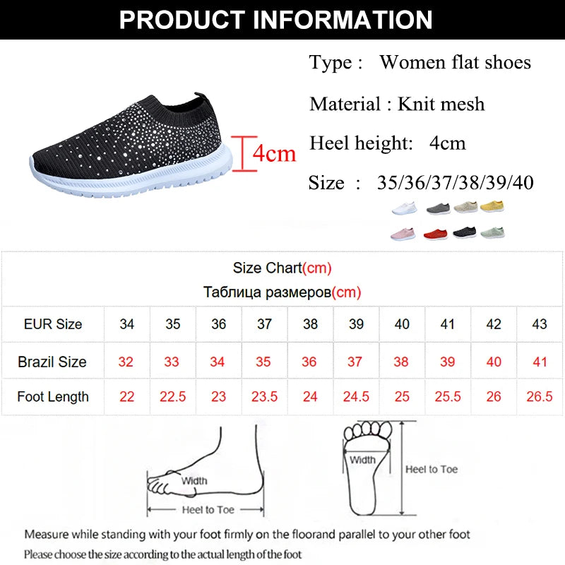 Rimocy Crystal Breathable Mesh Sneaker Shoes for Women Comfortable Soft Bottom Flats Plus Size 43 Non Slip Casual Shoes Woman